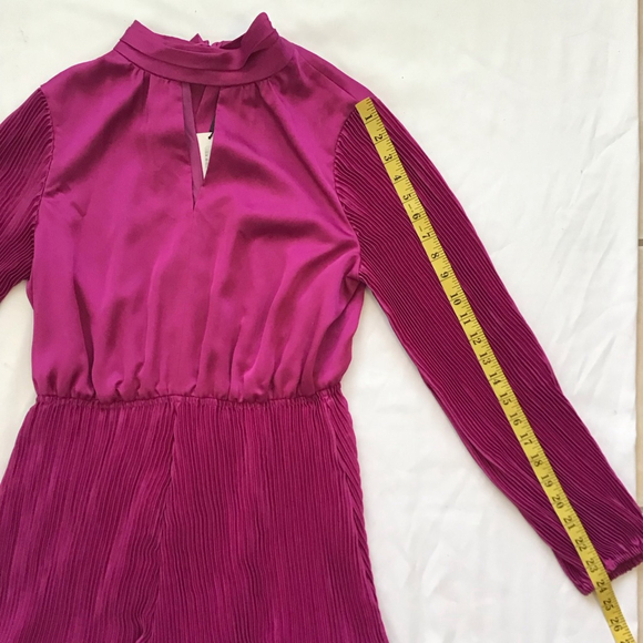 Milly Women Elegant Chic Fuchsia Pleated Long Sleeve Mini Dress Size 10 - Picture 14 of 15